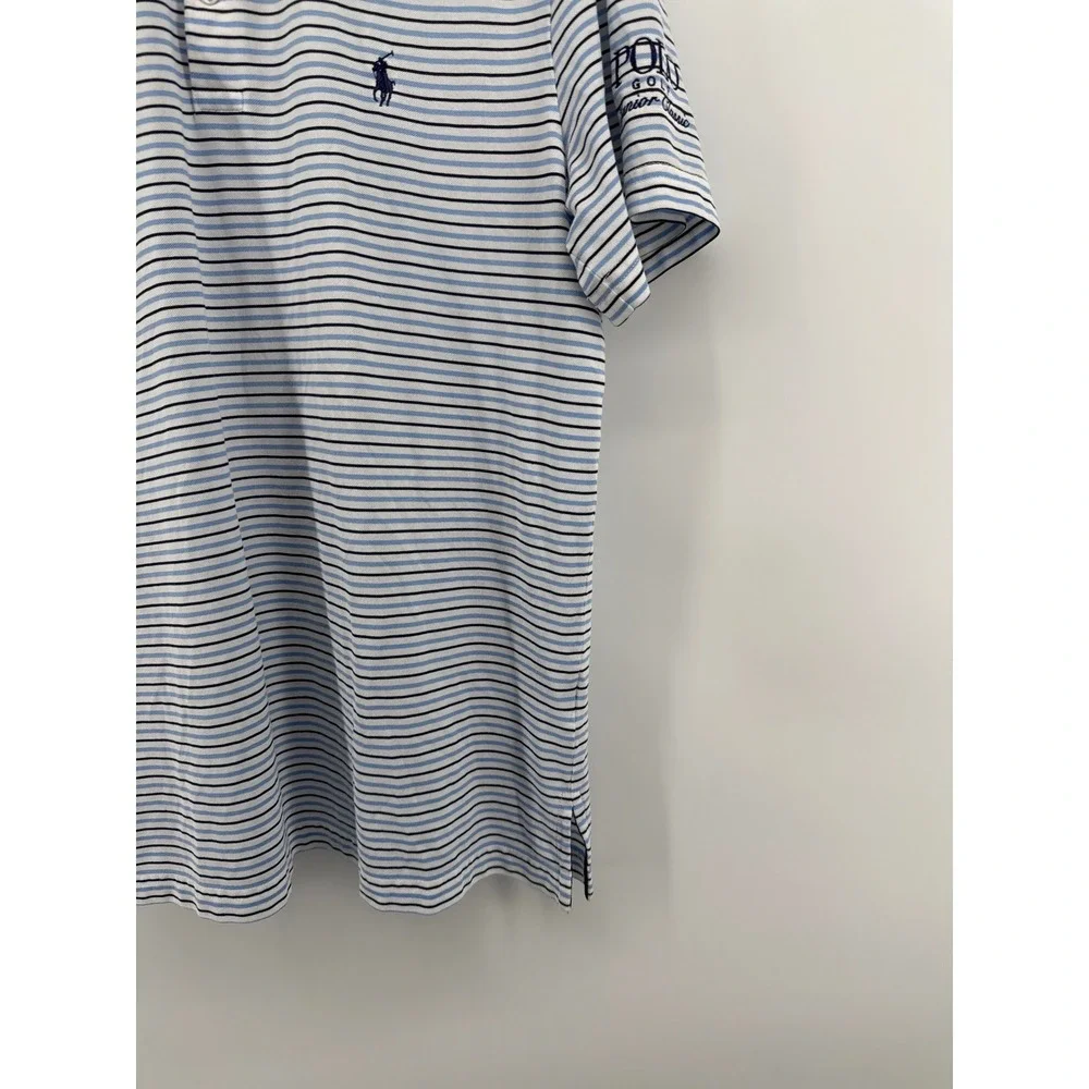 Ralph Lauren Pro Fit Golf Polo Shirt Mens Medium Blue White Striped AJGA Logo